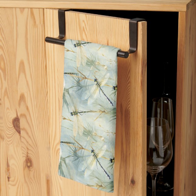 Tranquil Dragonfly Watercolour-style Tea Towel (Thirds Fold)