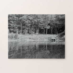 Tranquil Fall Pond View Fishing Dock Family Fun Jigsaw Puzzle