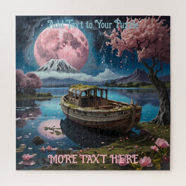 Tranquil Fishing Boat on Lake Mount Fuji Volcano Jigsaw Puzzle (Vertical)