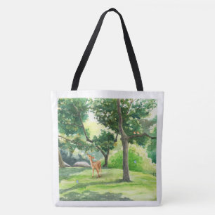 Tranquil Forest Deer Watercolor Art Tote Bag