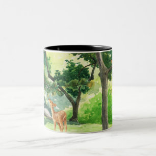 Tranquil Forest Deer Watercolor Art Two-Tone Coffee Mug