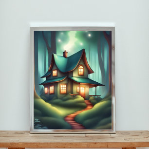 Tranquil Forest Landscape with Misty Mountains Photo Print