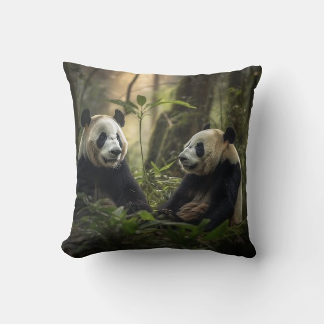 Tranquil Forest: Panda Pair  Cushion (Front)