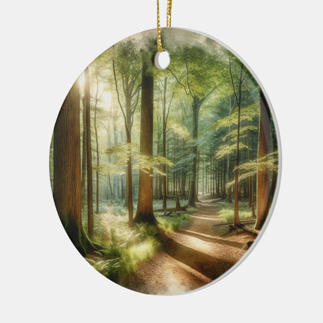 Tranquil Forest Path Ceramic Ornament (Left)