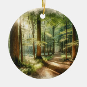Tranquil Forest Path – Peaceful Nature Art Ceramic Ornament