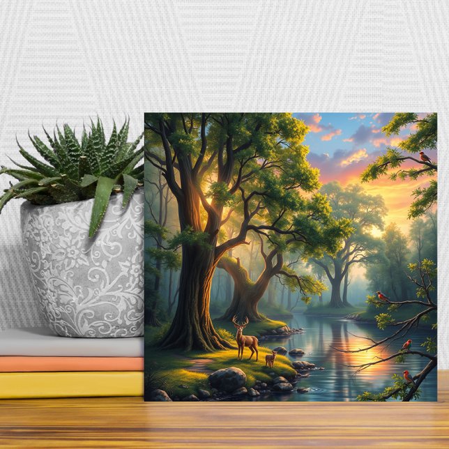 Tranquil Forest Serenity at Dawn Nature Artwork Ceramic Tile (Creator Uploaded)