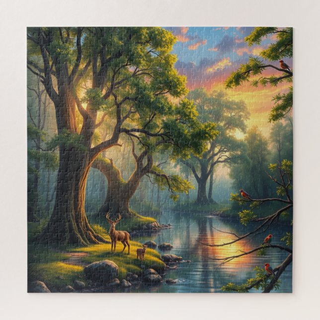 Tranquil Forest Serenity at Dawn Nature Artwork Jigsaw Puzzle (Vertical)