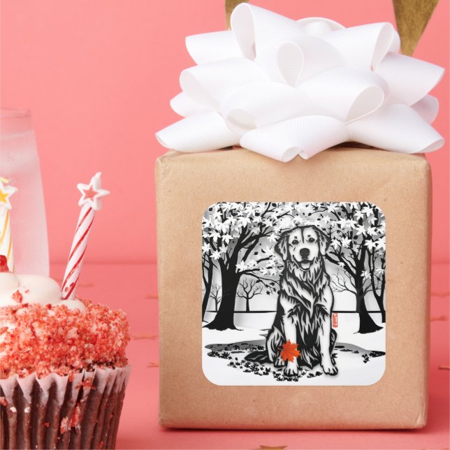 TRANQUIL GLEN Golden Retriever  Square Sticker (Party)