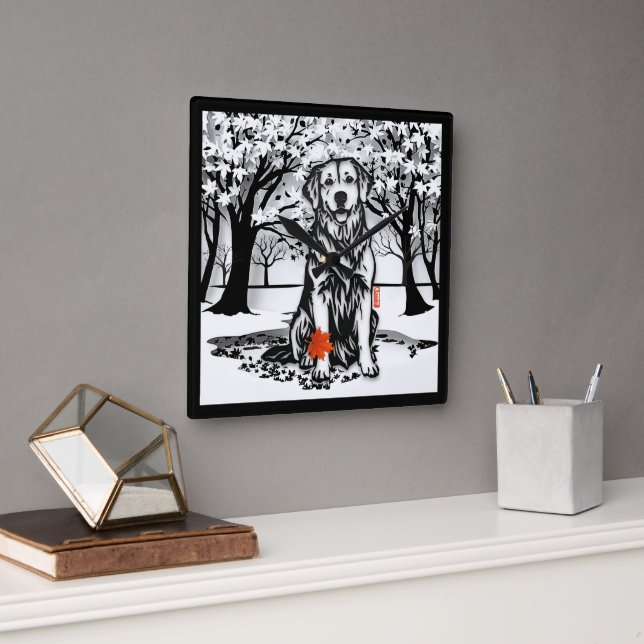 TRANQUIL GLEN Golden Retriever  Square Wall Clock (Office)