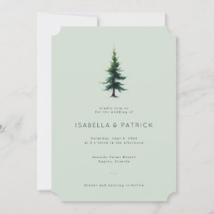 Tranquil Green Minimalist Tree Illustration Invitation