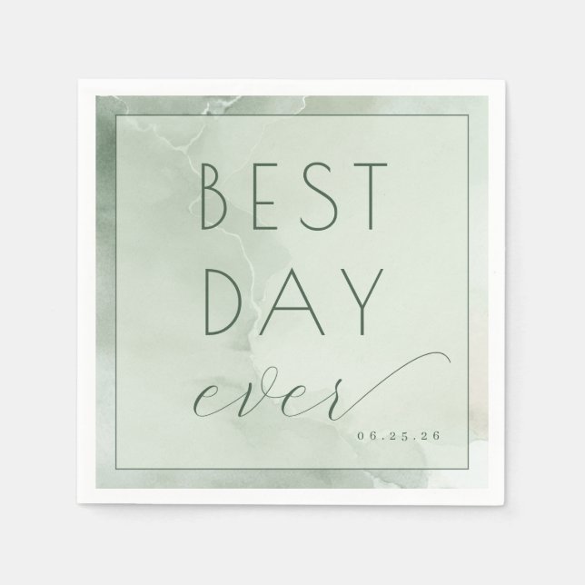 Tranquil Green Watercolor Celebration Napkin (Front)