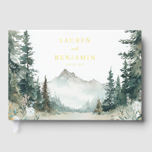 Tranquil Green Watercolor Mountain Landscape Guest Book