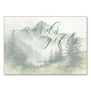 Tranquil Green Watercolor Mountain Landscape Table Number