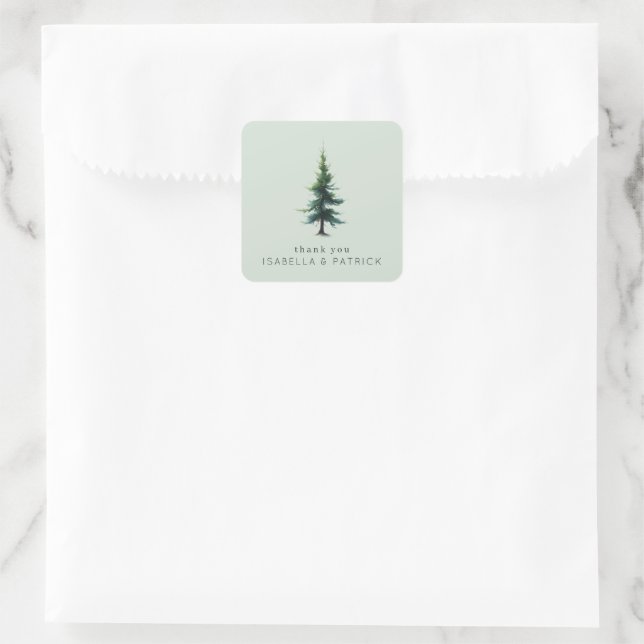 Tranquil Green Watercolor Tree Square Sticker (Bag)