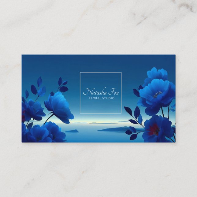 Tranquil Horizon Blue Floral Business Card (Front)