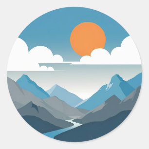 Tranquil Horizon   Minimal Mountain Landscape Art Classic Round Sticker