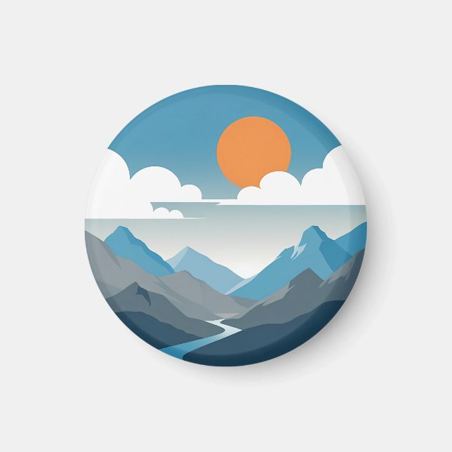 Tranquil Horizon | Minimal Mountain Landscape Art Magnet (Front)