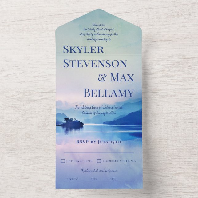 Tranquil Island Mountains Landscape Wedding All In One Invitation (Inside)