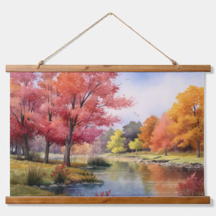 Tranquil Japanese Autumn Pond Hanging Tapestry