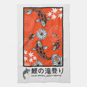 Tranquil Japanese Carp Art Tea Towel
