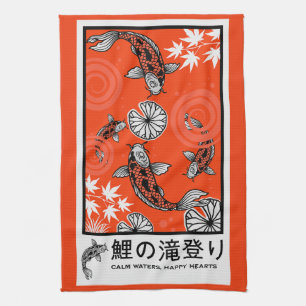 Tranquil Japanese Carp Art Tea Towel