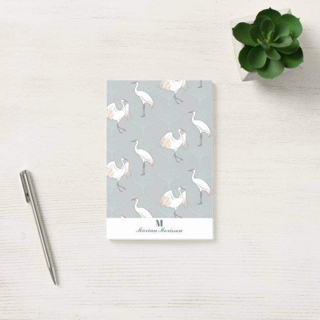 Tranquil Japanese Cranes & Gingko Leaves Personal Post-it Notes (Office)