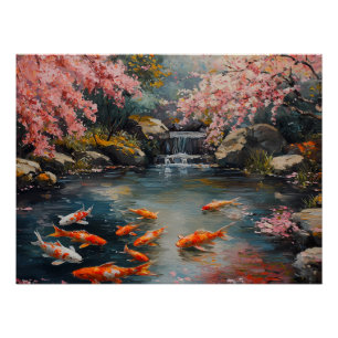 Tranquil Japanese Garden with Koi Pond Poster