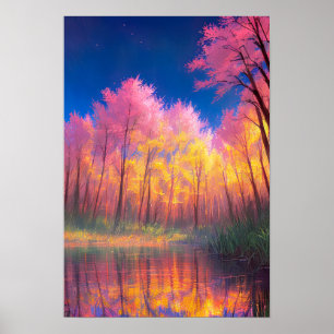 Tranquil Lake Embraced by Tall Trees Poster
