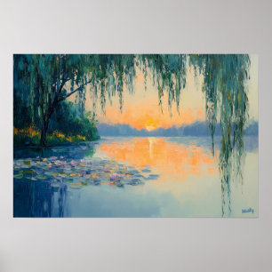 Tranquil Lake Sunset Impressionist Wall Art