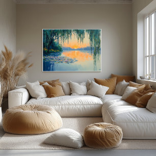 Tranquil Lake Sunset Impressionist Wall Art