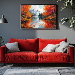 Tranquil Lake Surrounded by Autumn Trees Canvas Print