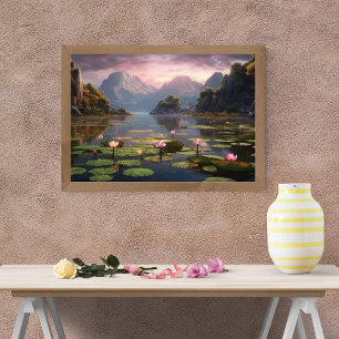 Tranquil Lake with Water Lilies in the Mountains Photo Print