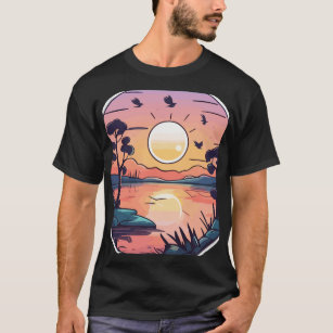 Tranquil Lakeside Sunrise Amidst Misty Forest T-Shirt