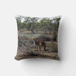 Tranquil Moment: Australian Kangaroo at Billabong Cushion