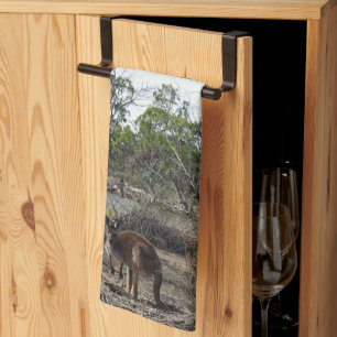 Tranquil Moment: Australian Kangaroo at Billabong Tea Towel