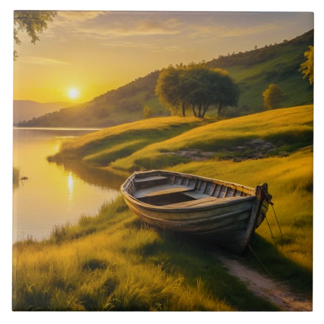Tranquil Morning Sunrise  Ceramic Tile (Front)