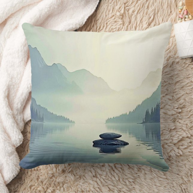 Tranquil Mountain Lake Serenity Cushion (Blanket)
