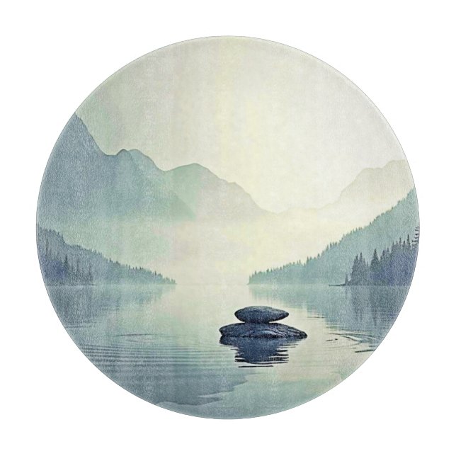 Tranquil Mountain Lake Serenity Cutting Board (Front)