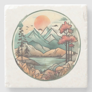 Tranquil Mountain Lake Stone Coaster