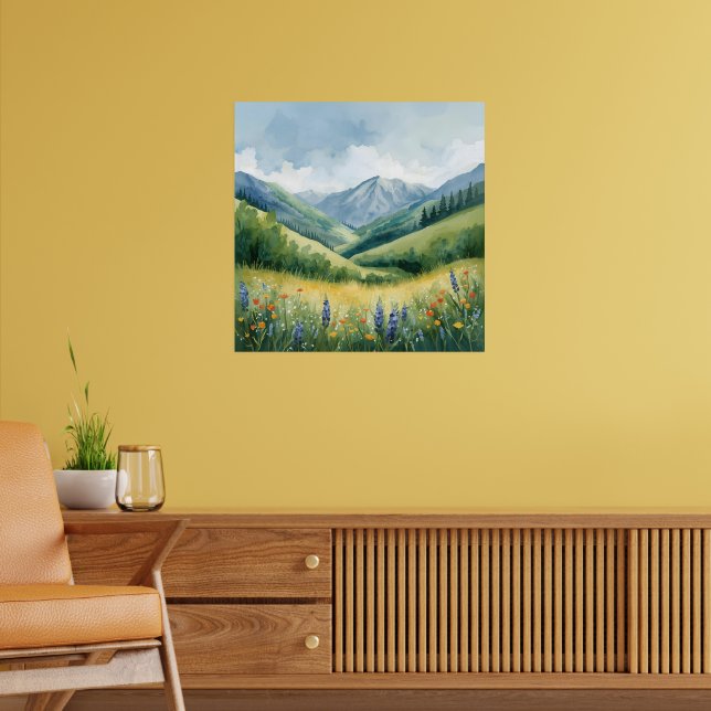 Tranquil Mountain Meadow – Watercolor Nature Wall  Poster (Living Room 2)