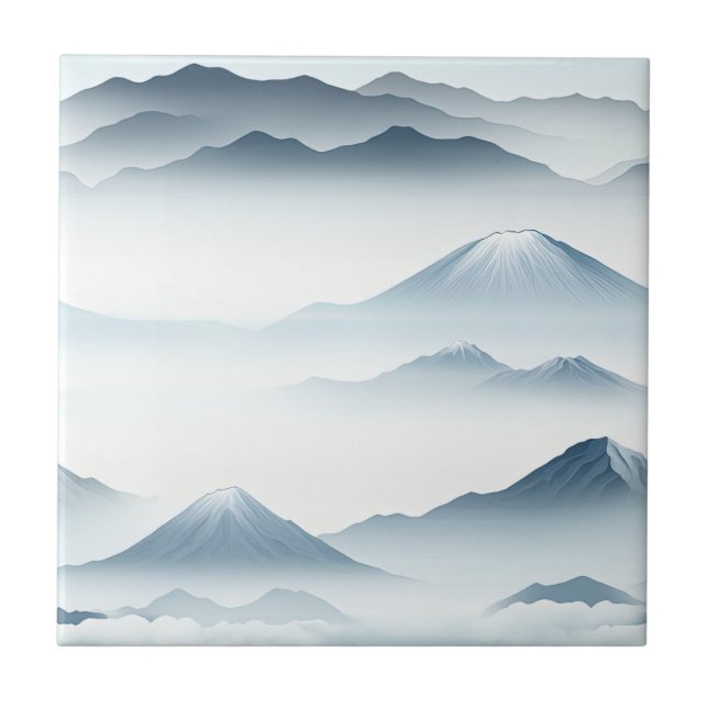 Tranquil Mountains Snow Blue White Scene Ceramic Tile (Front)