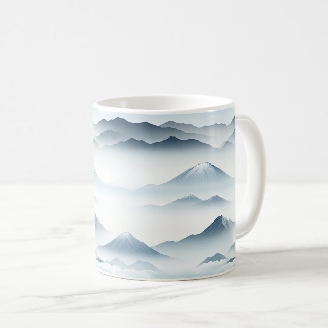 Tranquil Mountains Snow Blue White Scene Coffee Mug (Front Right)