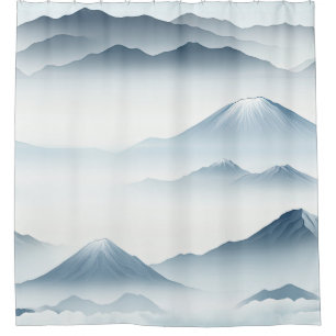 Tranquil Mountains Snow Blue White Scene Shower Curtain