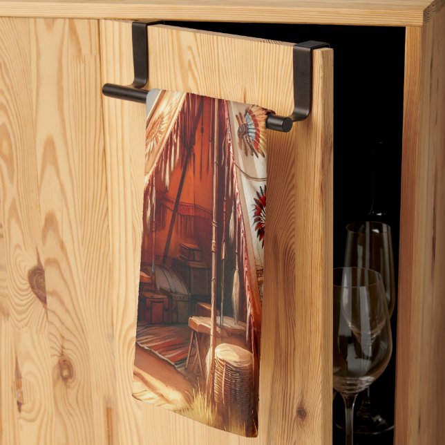 Tranquil native Indian teepee by a serene river Tea Towel (Thirds Fold)