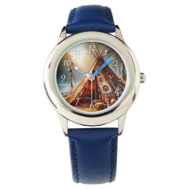 Tranquil native Indian teepee by a serene river Watch (Front)