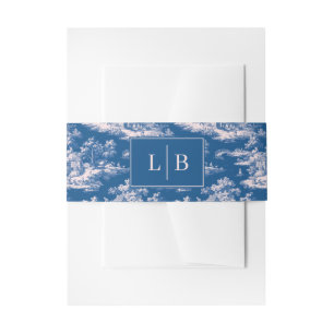 Tranquil Navy Illustrative Pastoral Scenes Invitation Belly Band