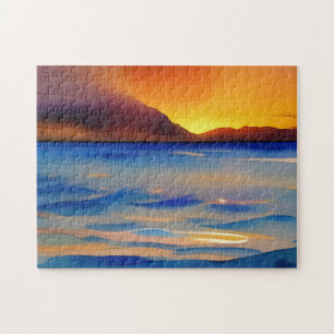 Tranquil Ocean Sunset Watercolor Jigsaw Puzzle