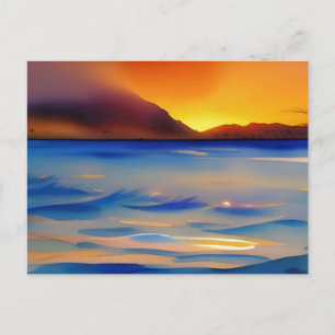 Tranquil Ocean Sunset Watercolor Postcard