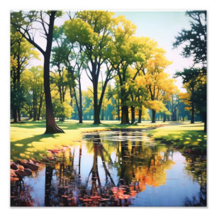 Tranquil Park Scene: Pond Reflection Photo Print