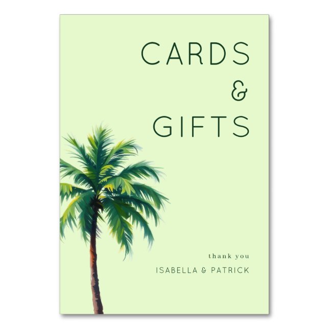 Tranquil Pastel Green Palm Tree Table Number (Front)